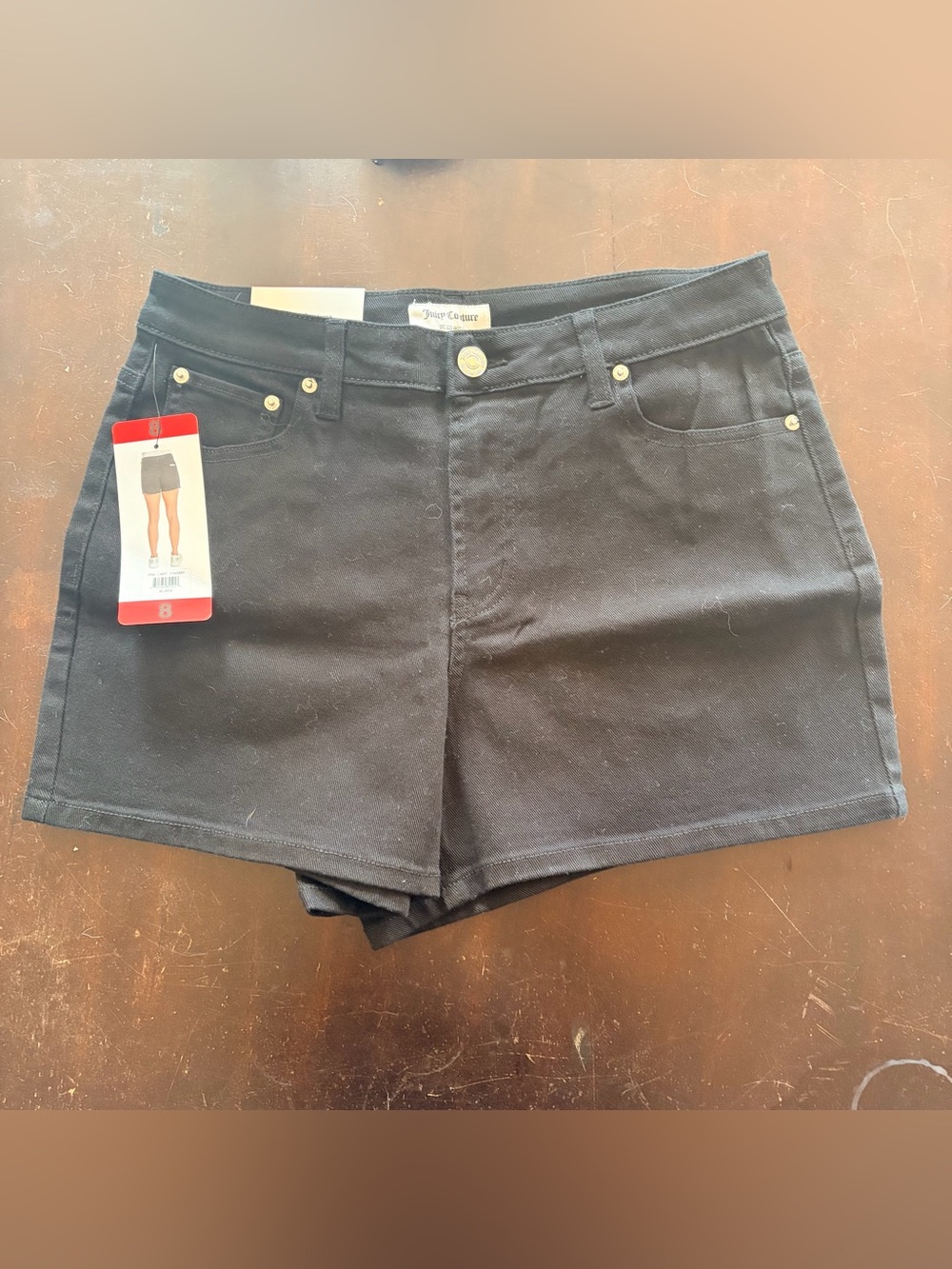 Juicy Couture Black Denim Jean Shorts with Gold-Tone Hardware